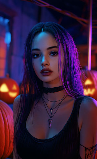 Haunted house with pumpkins, dark fantasy illustration