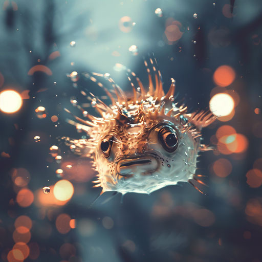 Puffer fish gliding effortlessly in the twilight zone