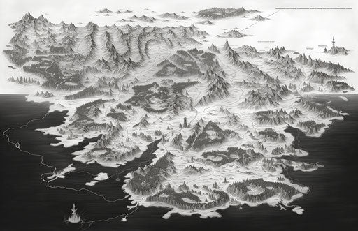 Black and white world map, dark brown and white style