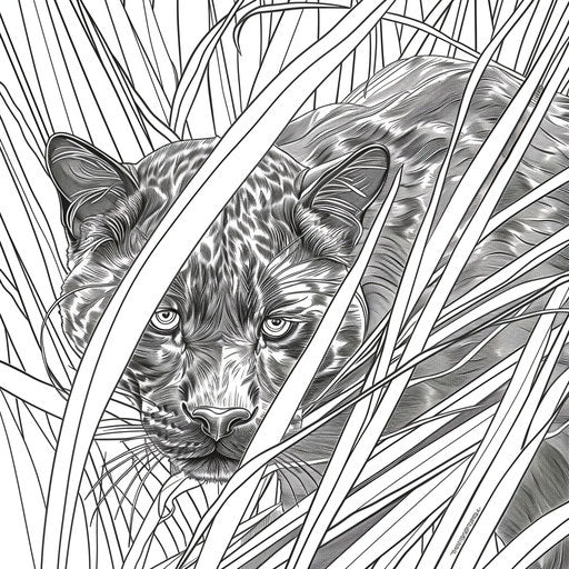 Black panther stalking prey in tall grass