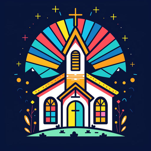 Whimsical church logo with playful elements and bright colors