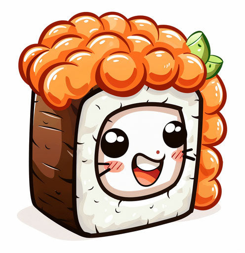 Cute anime sushi roll character on white background