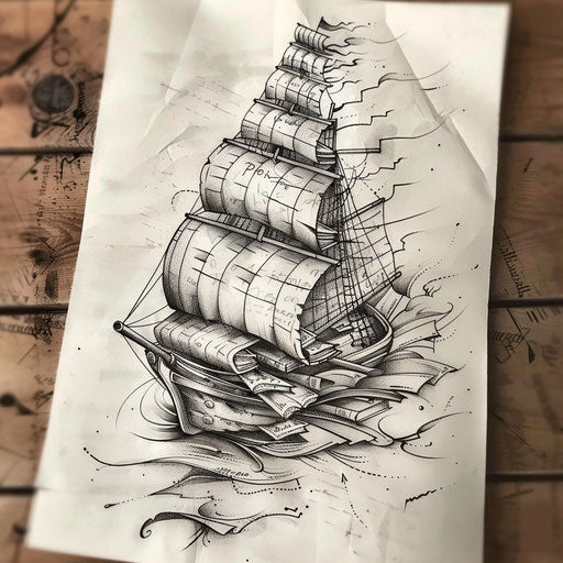 Book boat on a sea of words