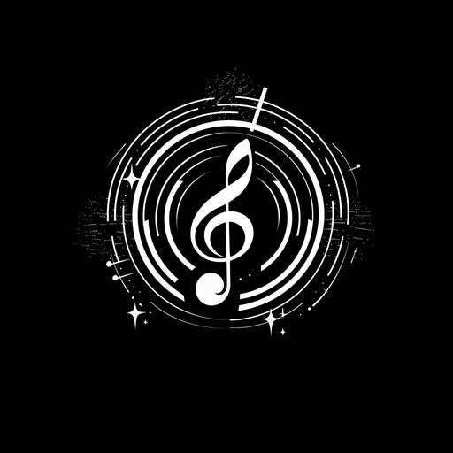 Bold music logo with high contrast black and white design