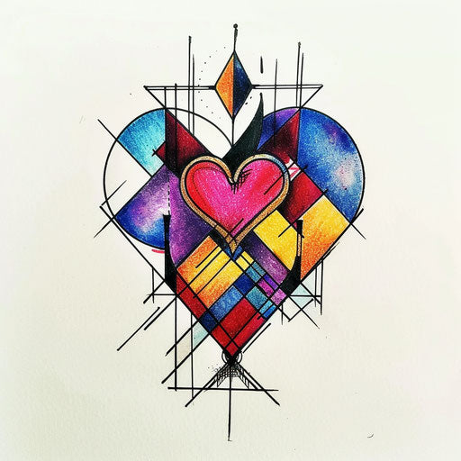 Colorful geometric hearts in pride tattoo design