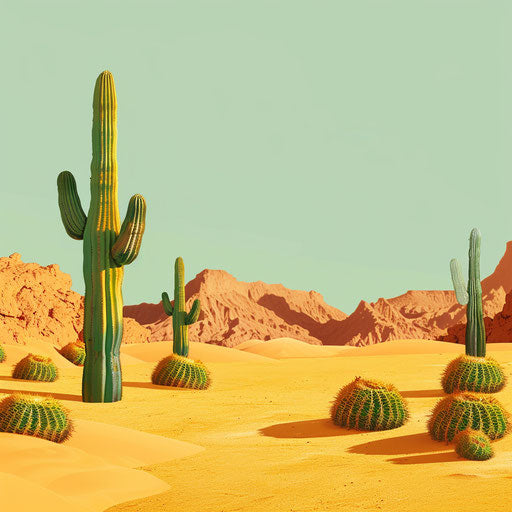Realistic desert on vivid chartreuse background