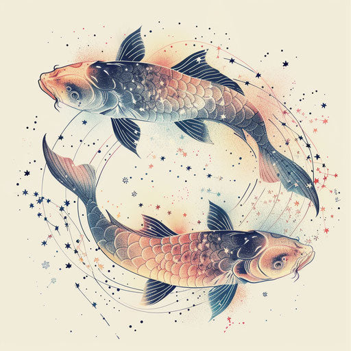 Airy tattoo sketch of the Pisces constellation in clipart style