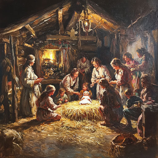 Warm scene in a woodcutter's cabin