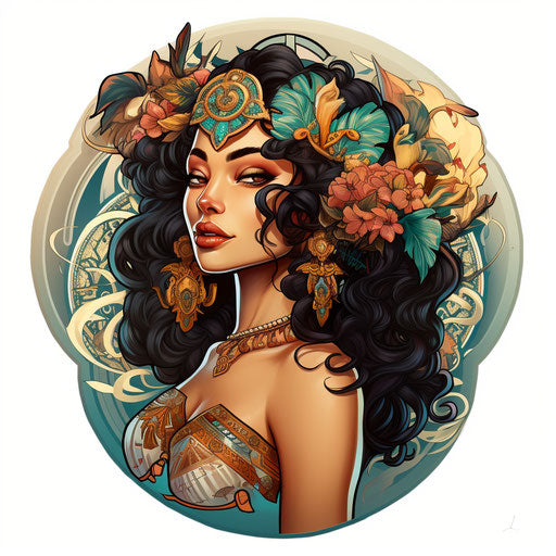 Ancient Fred sticker, neotraditional style, beautiful women