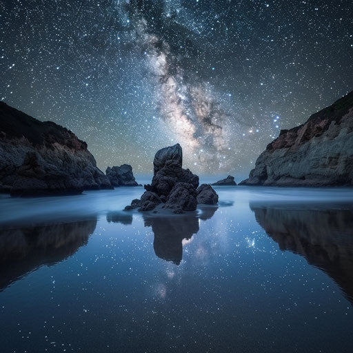 Starry night at rock beach