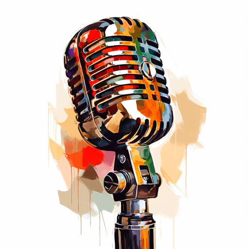 Microphone clipart in the style of Oil painting, on a white background