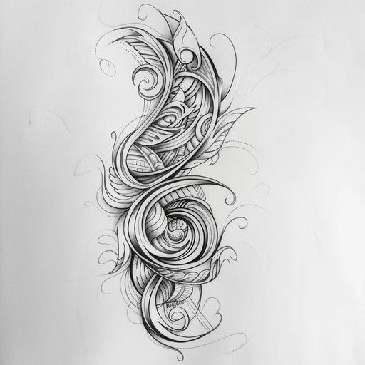 Elegant tattoo sketch of a moko design with flowing lines and subtle gradients