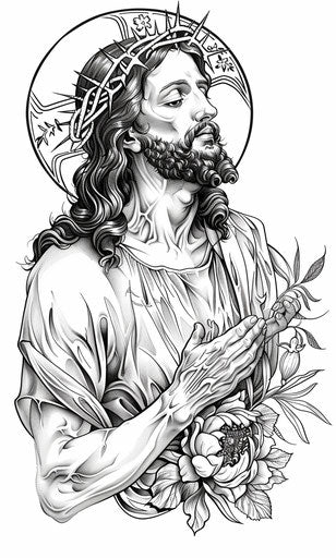 Jesus and food coloring, classic tattoo motif style