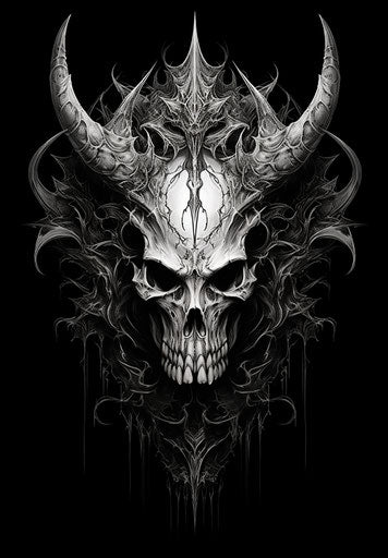Diabolical black and white skull