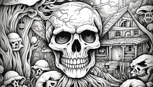 Haunted house in the forest scary Halloween coloring