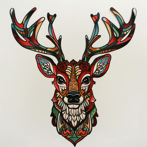 Neo-traditional deer tattoo on white canvas