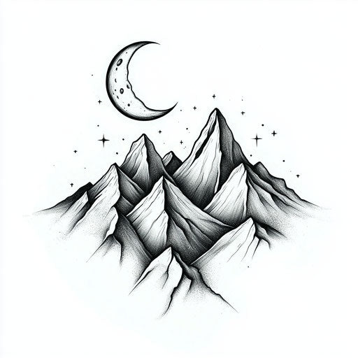 Minimalist mountain and moon tattoo sketch on woman's arm