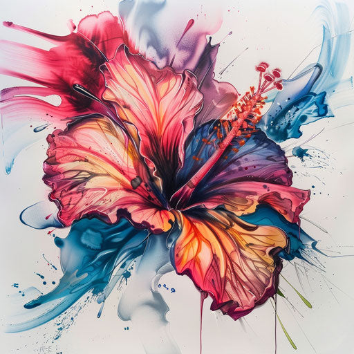 Abstract hibiscus tattoo art on white canvas