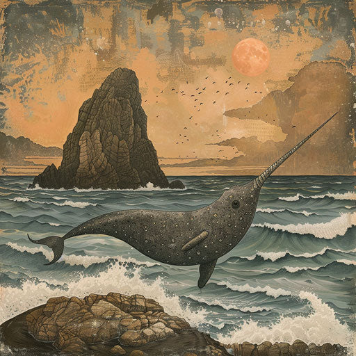 Curious narwhal by the seashore