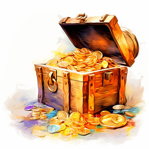 Treasure clipart in the style of Impressionistic Art, on white background