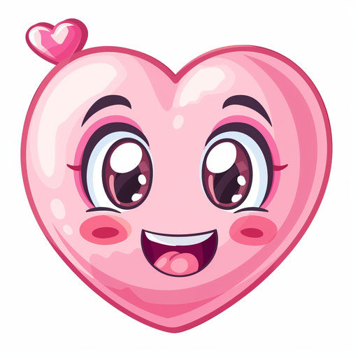 Cute pink heart with excited expression on white background