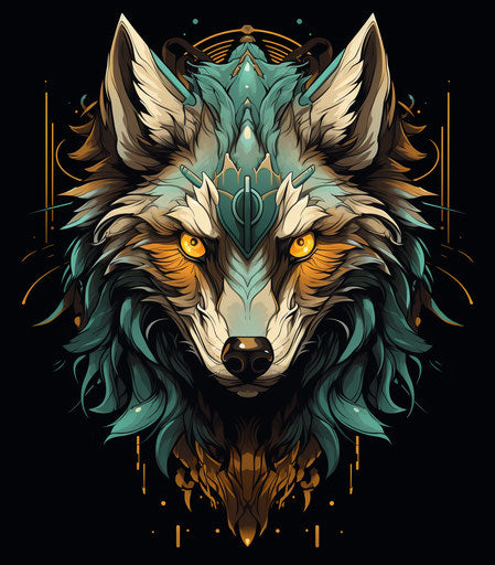 Oldschool wolf head emblem, light yellow and dark emerald style