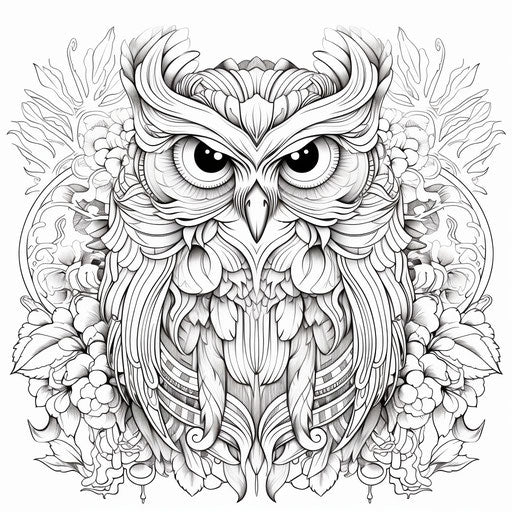 Owl design for coloring, symmetrical style