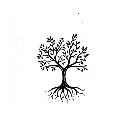 Flat tattoo sketch for small forearm: tree with roots and branches