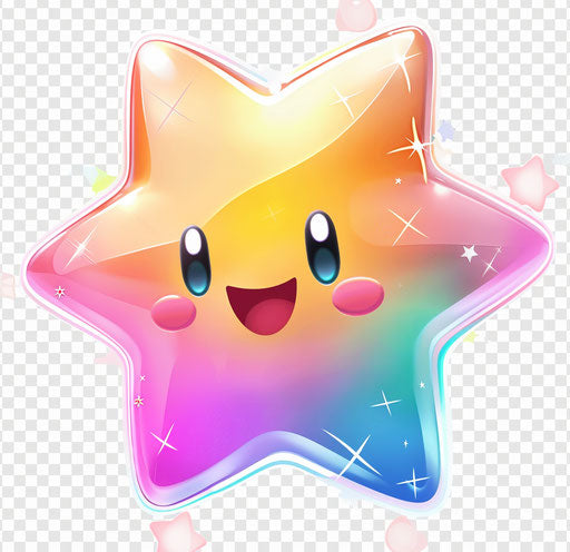 Rainbow star on transparent background, nintencore style, charming characters