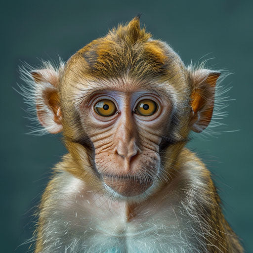 Rhesus monkey staring at camera, Elke Vogelsang style