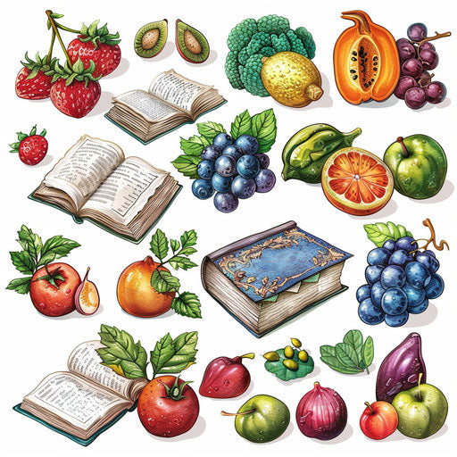 Vibrant vocabulary clipart in a realistic style on white background