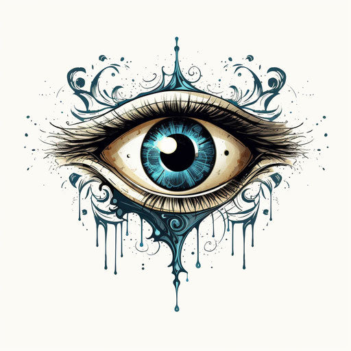 Blotched eye, classic tattoo style, light bronze and navy