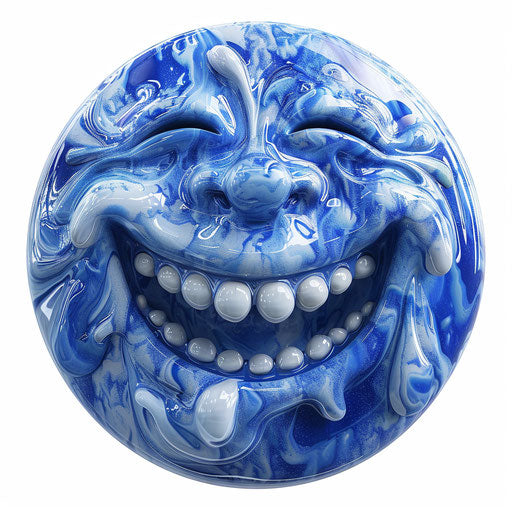 emotional laughing icon with tears in blue and white glaze