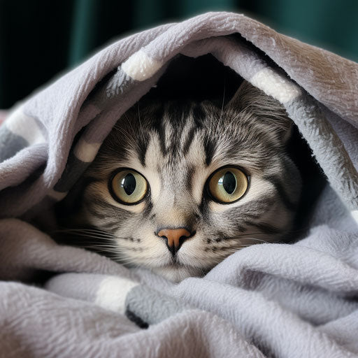 An American cat under blankets