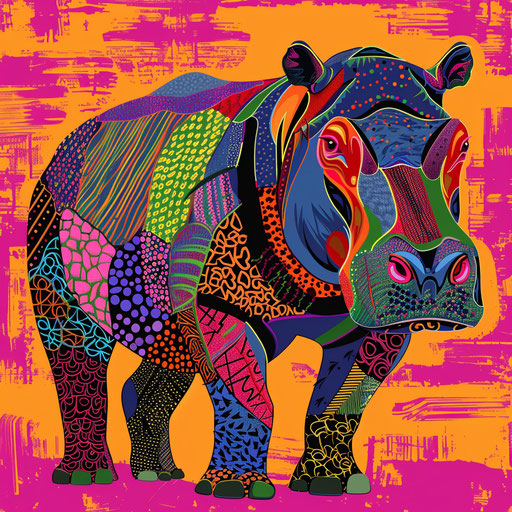 Stylized hippo in pop art colors and patterns