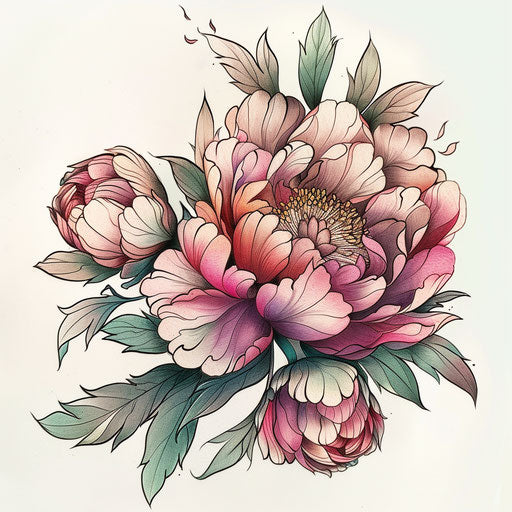 Peony tattoo design on white background
