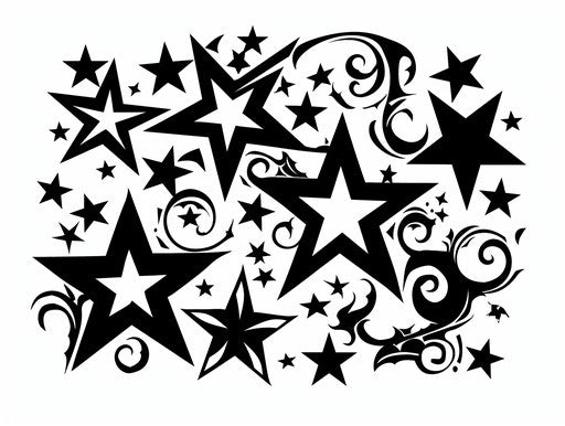 Black stars on white background: tattoo style aurorapunk