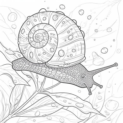 Snail on leaf with morning dew