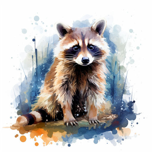 Racoon clipart in the style of Impressionistic Art, on a white background