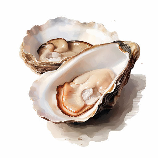 Oyster illustration in the style of an Oil painting, on white background
