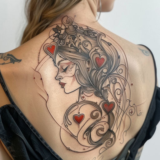 Art Nouveau Queen of Hearts tattoo