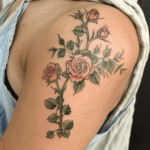 Sketch of intertwined roses in soft pinks and delicate greens