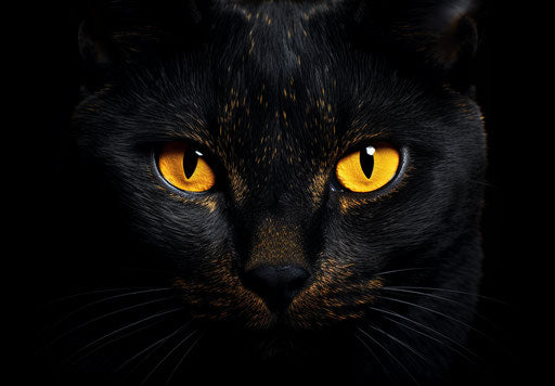 Black cat on black background, dark yellow and dark gold style