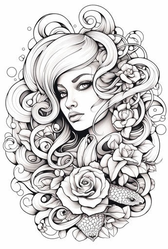 Woman with Snake and Roses - Stylistic Abstraction