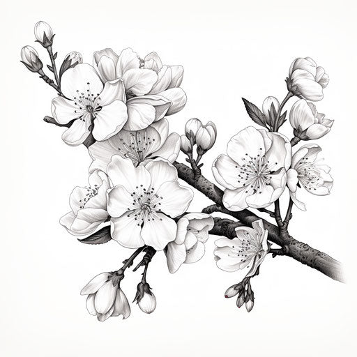 Black and white drawing with flowers on a branch