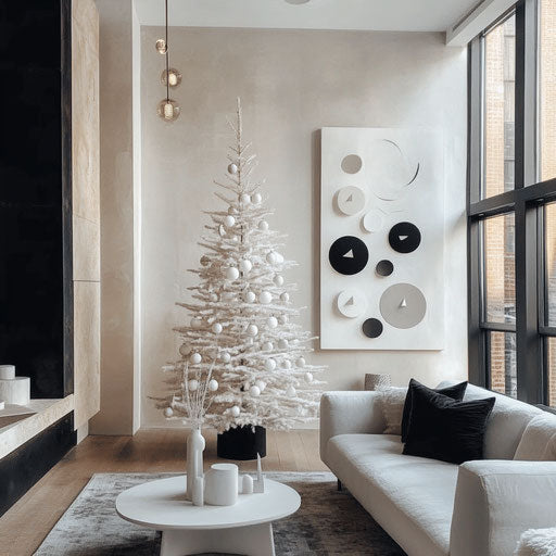 Minimalist Christmas tree with geometric ornaments