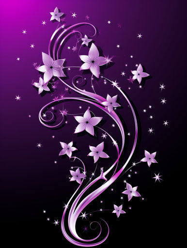 Stars and swirls, vector clip art in black and purple