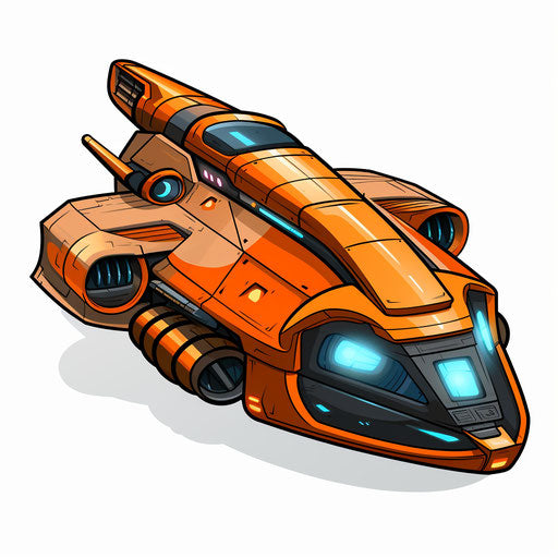 Spaceship in Chiaroscuro Art style, on white background