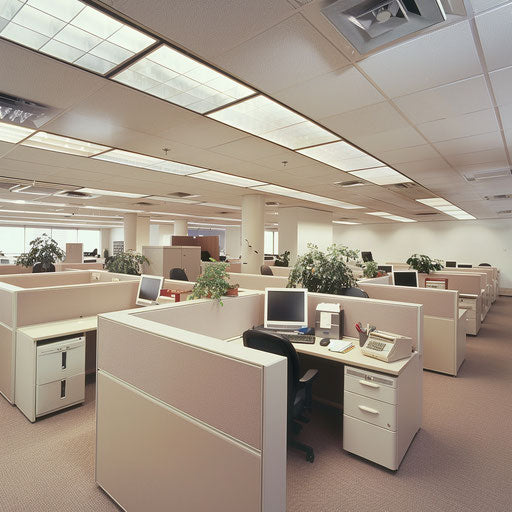 Traditional corporate office with cubicles and organized desks