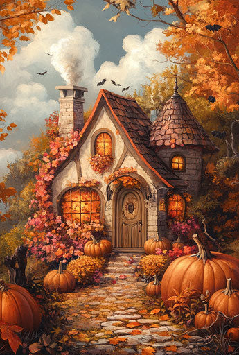 Pumpkin house, Halloween decorations, fantasy cartoon style
